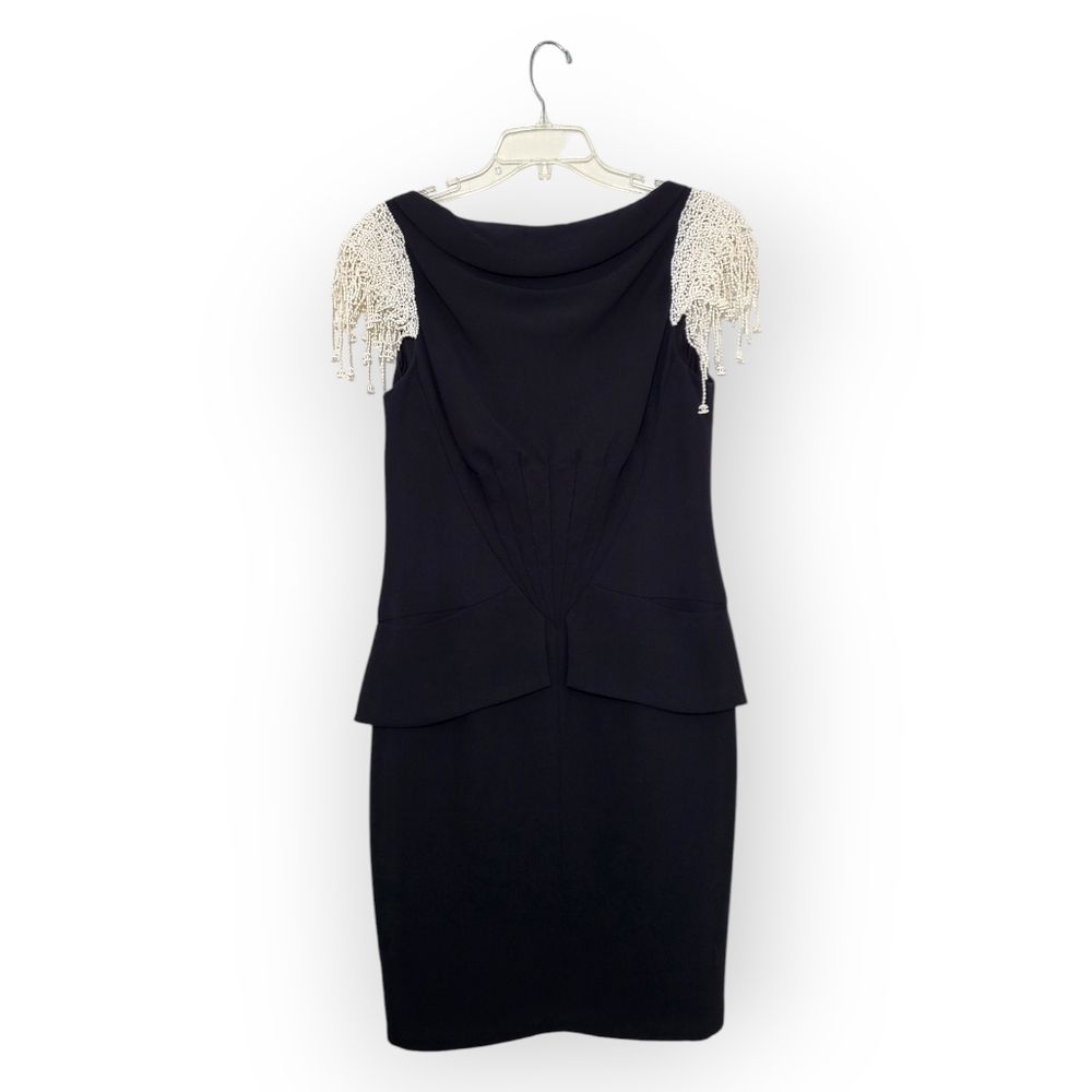 CHANEL White Lace Sleeve Black Peplum Mini Dress FR 42 / US 10